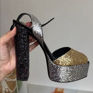 Giuseppe Zanotti Glittering Black and Gold Platform Heels